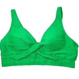 Green Ribbed Twist Front Bikini Top Padded Swim XL